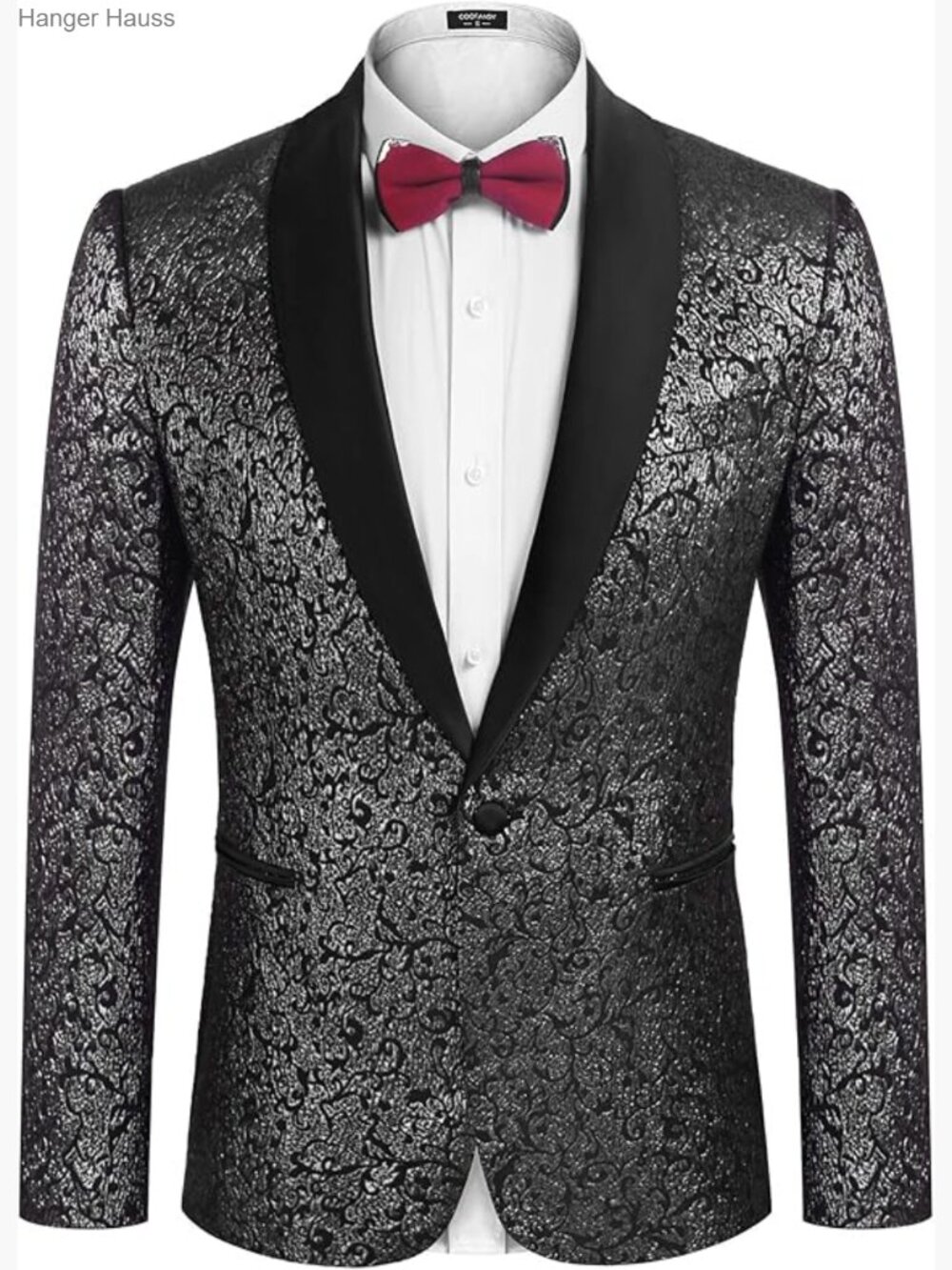Men's Floral Tuxedo Jacket Jacquard Slim Fit Blazer Prom Wedding Dinner Shawl